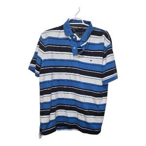 Tommy Hilfiger Striped Polo Shirt Large Blue White Classic Fit